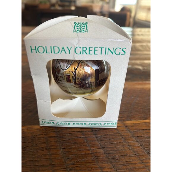 Vintage Holiday Ornament "The Old Homestead In Winter" By Currier & Ives With Bo - Picture 7 of 9